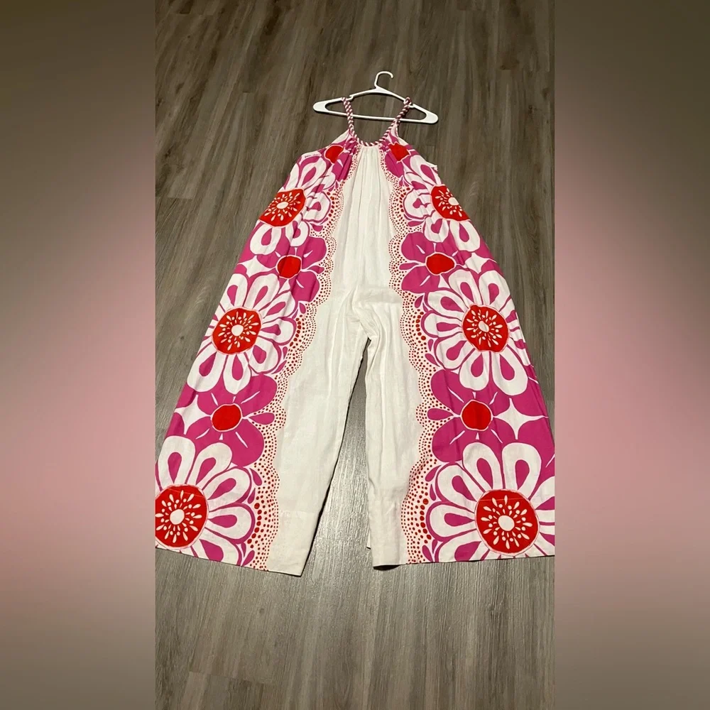 Farm Rio Maia Rope Trim Linen Blend Jumpsuit size Large - Picture 4 of 4